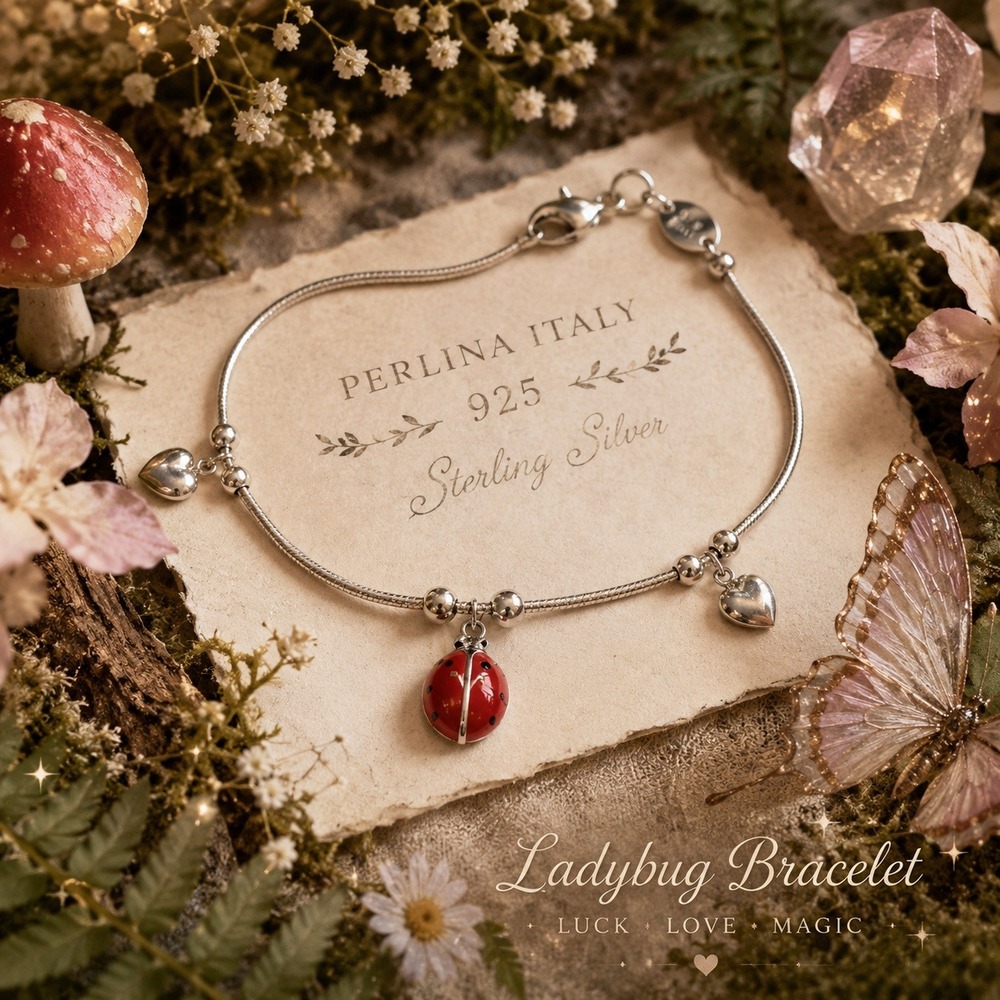 Perlini Sterling Silver Ladybug Bracelet‎ Italian Dainty Fairycore Feminine